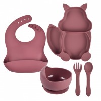 2021 Silicone Baby Bib/Bowl/Plate/Fork/Spoon Silicone Tableware Set